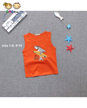 3042080 - S9-14: Áo thun cotton 2 chiều nhập khẩu, in cá mập ván lướt - Cam