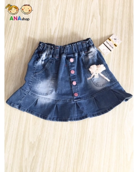 2763135 - S17-25kg, váy jean, mác Kids jean, cài hoa hồng trắng, viền bèo