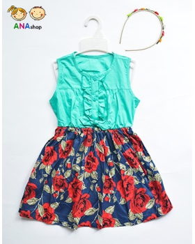 0822090 - S1.8 - đầm trẻ em kate nơ cài tóc/ xanh/ hồng