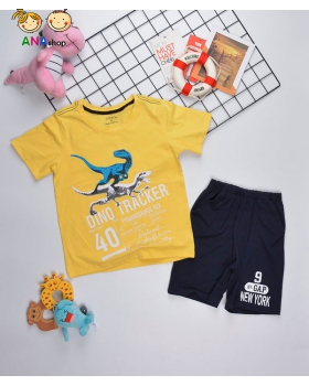 0842110 - S15, đồ bộ trẻ em thun cotton/ in khủng long/ vàng