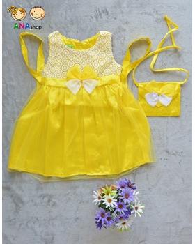 1022060 - S1.8 - Đầm nơ vải phi bóng, tùng 2 lớp
