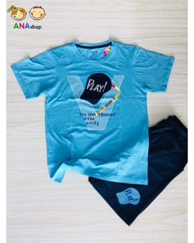 1562110 - S22-28, đồ bộ trẻ em thêu nón lưỡi trai - xanh dương