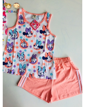 1922110 - đồ bộ trẻ em size cồ - Thun cotton, in Mickey chấm bi/ vàng - hồng phấn