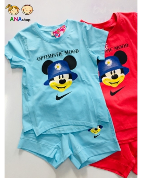 1962100 - S14-22, đồ bộ trẻ em Thun cotton, Mickey đội nón - đỏ