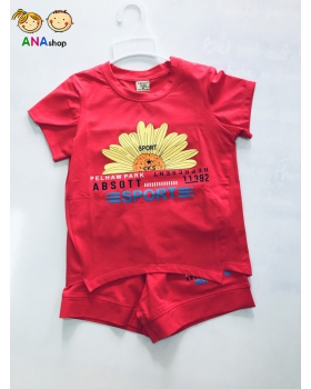 1952085 - S8-12, đồ bộ trẻ em thun cotton, hoa hướng dương - màu đỏ