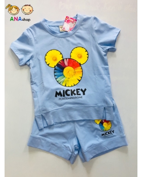 1952085 - S8-12, đồ bộ trẻ em thun cotton, 3 bông xếp thành hình Mickey - xanh tím