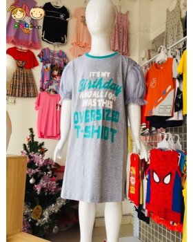 2573155 - S1.10, đầm thun cctton 4 chiều, in My birthday, phối tay voan phồng