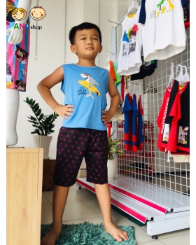 3032075 - S1-8: Áo thun cotton 2 chiều nhập khẩu, in cá mập ván lướt - Xanh da