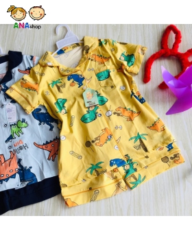 3083150 (S9-13) Pijama thun cotton 4 chiều: - Khủng long chơi bóng rổ