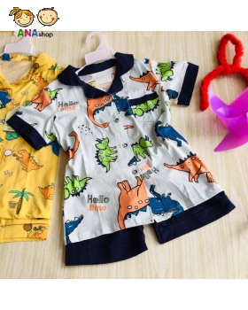 3083150 (S9-13) Pijama thun cotton 4 chiều: - Khủng long sừng
