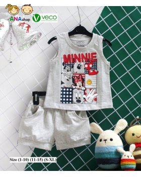 3112090 (S1-10) Bộ thun cotton 4 chiều, sát nách, in Minie