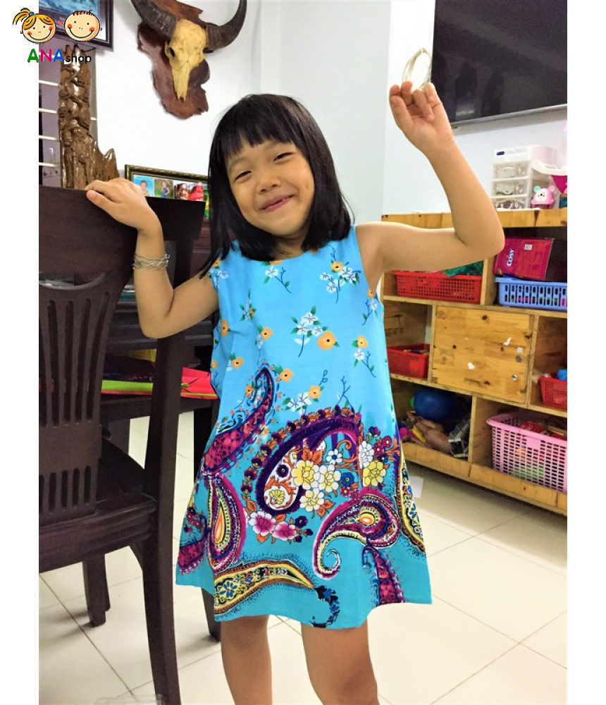 0012060 - S1.8 - Đầm kate xanh ngọc, họa tiết nổi bật