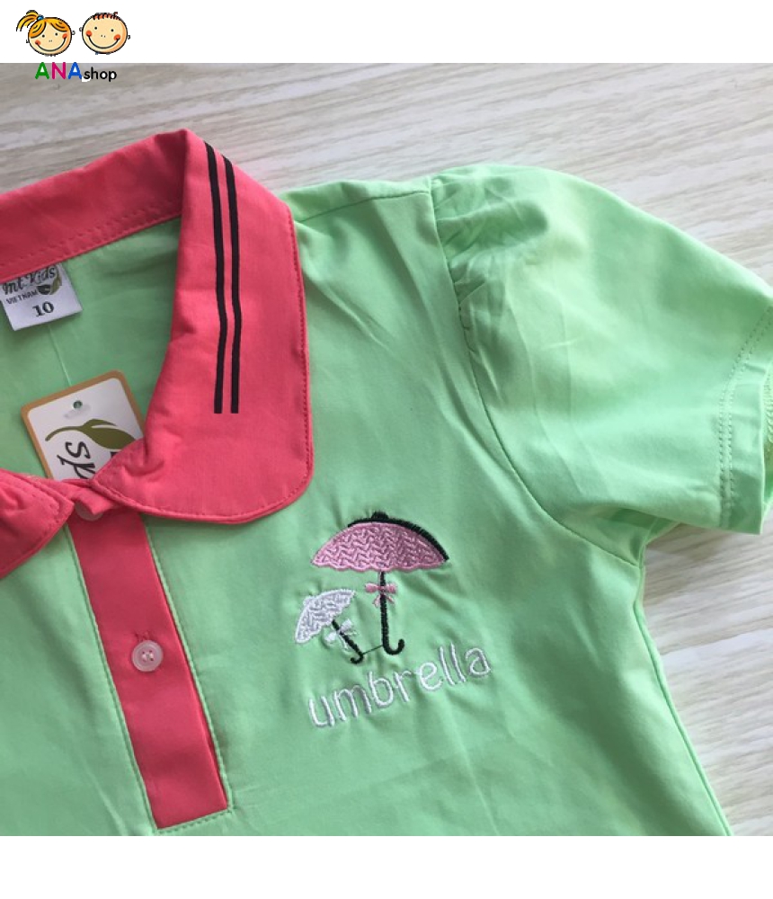 2852075 - S1-7, áo Áo thun cotton 4 chiều, cổ bẻ hồng, thêu dù Umbrella