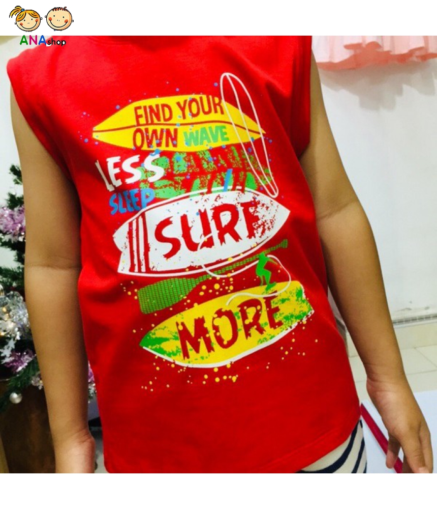 0472100 - S9-15, đồ bộ trẻ em mác Angelo/ in USS - SURE - MORE/ đỏ/ vàng