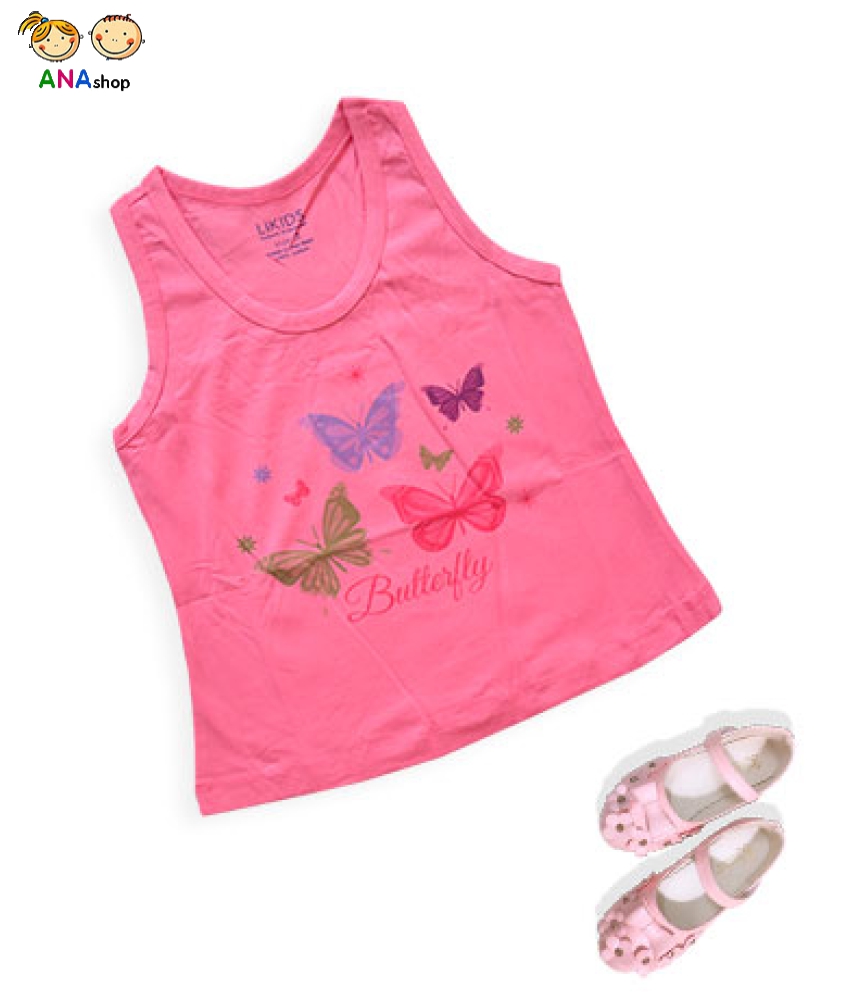 0692045 - S1.8 - áo trẻ em thun cotton/ in bướm/ vàng/ hồng/ xanh ngọc