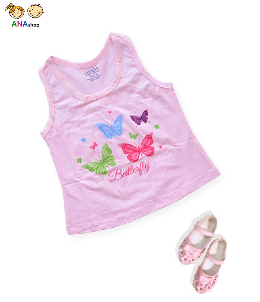 0692045 - S1.8 - áo trẻ em thun cotton/ in bướm/ vàng/ hồng/ xanh ngọc