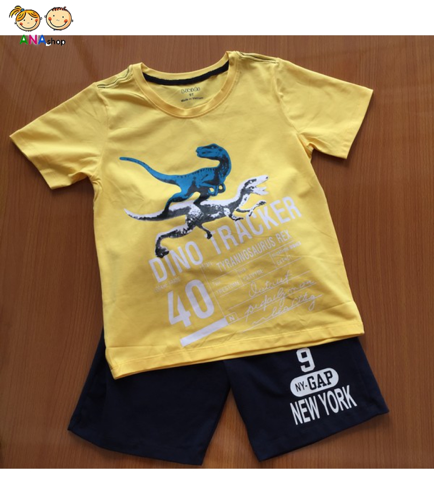 0842110 - S15, đồ bộ trẻ em thun cotton/ in khủng long/ vàng