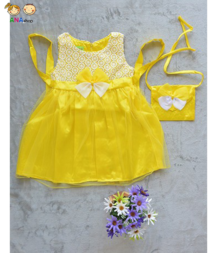1022060 - S1.8 - Đầm nơ vải phi bóng, tùng 2 lớp