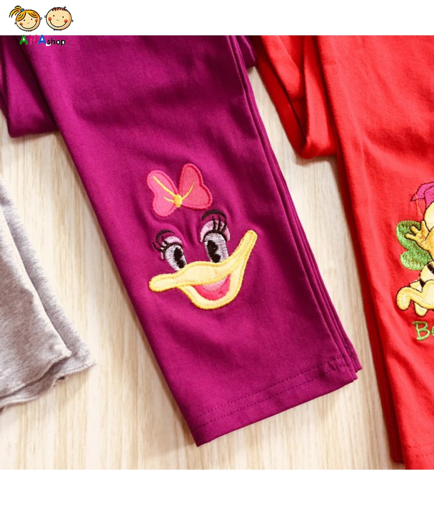 1192060 - S11-15, quần trẻ em thun cotton/ hình vịt ở cổ chân/ đỏ, tím