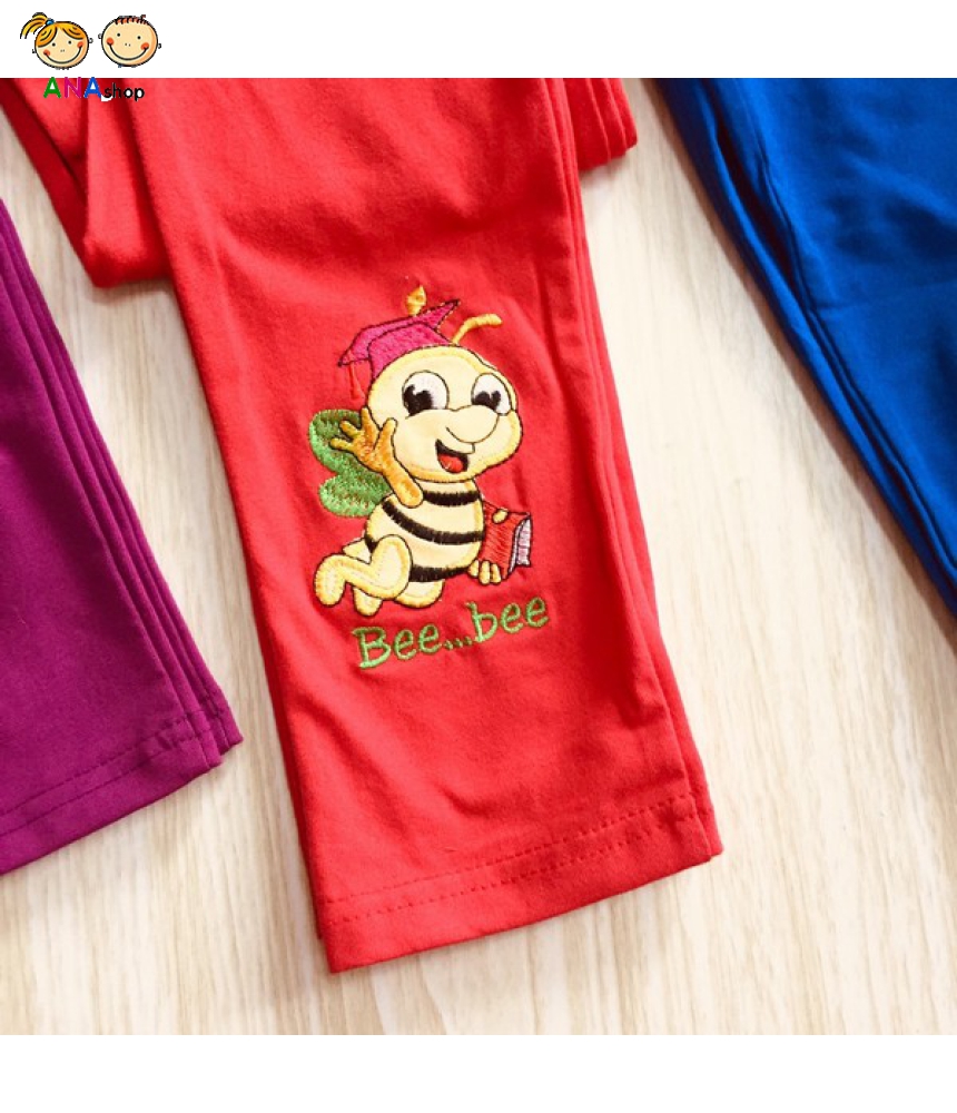 1192060 - S11-15, quần trẻ em thun cotton/ hình vịt ở cổ chân/ đỏ, tím