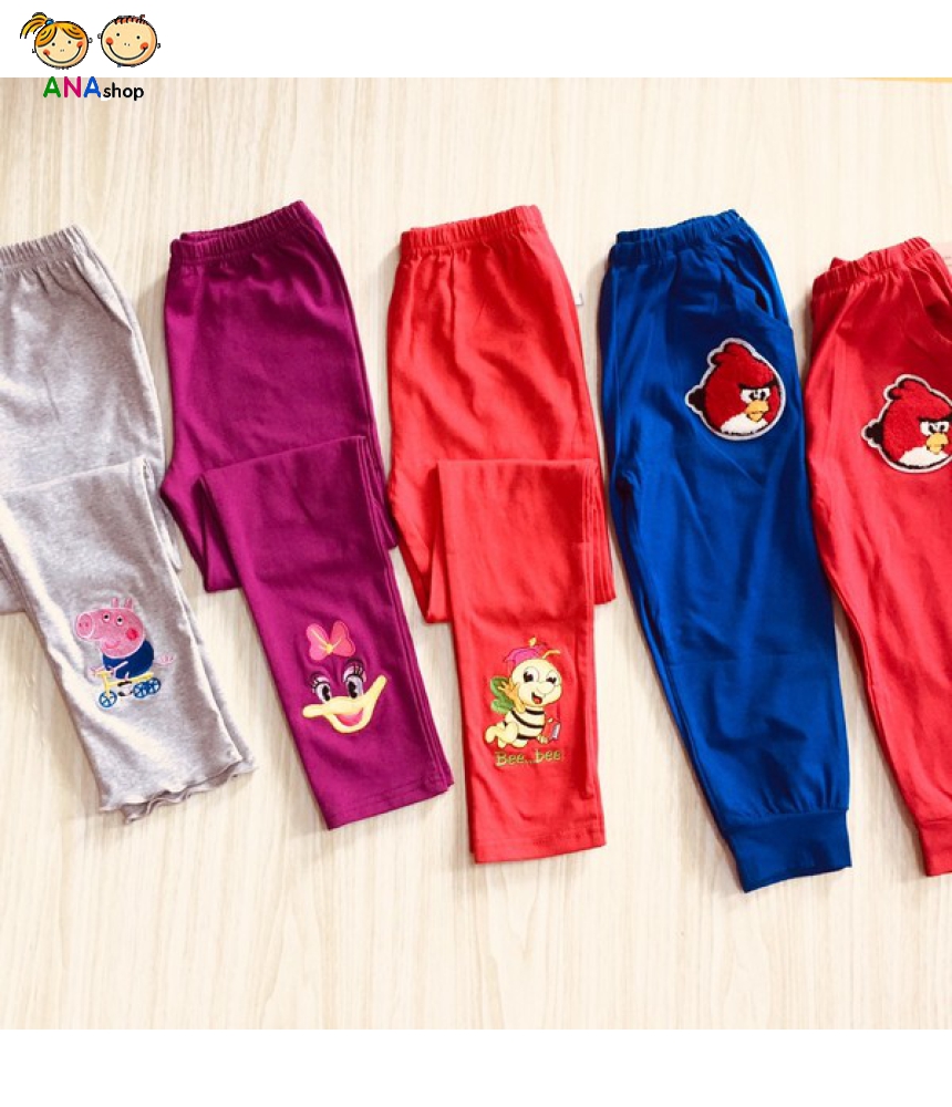 1192060 - S11-15, quần trẻ em thun cotton/ hình vịt ở cổ chân/ đỏ, tím