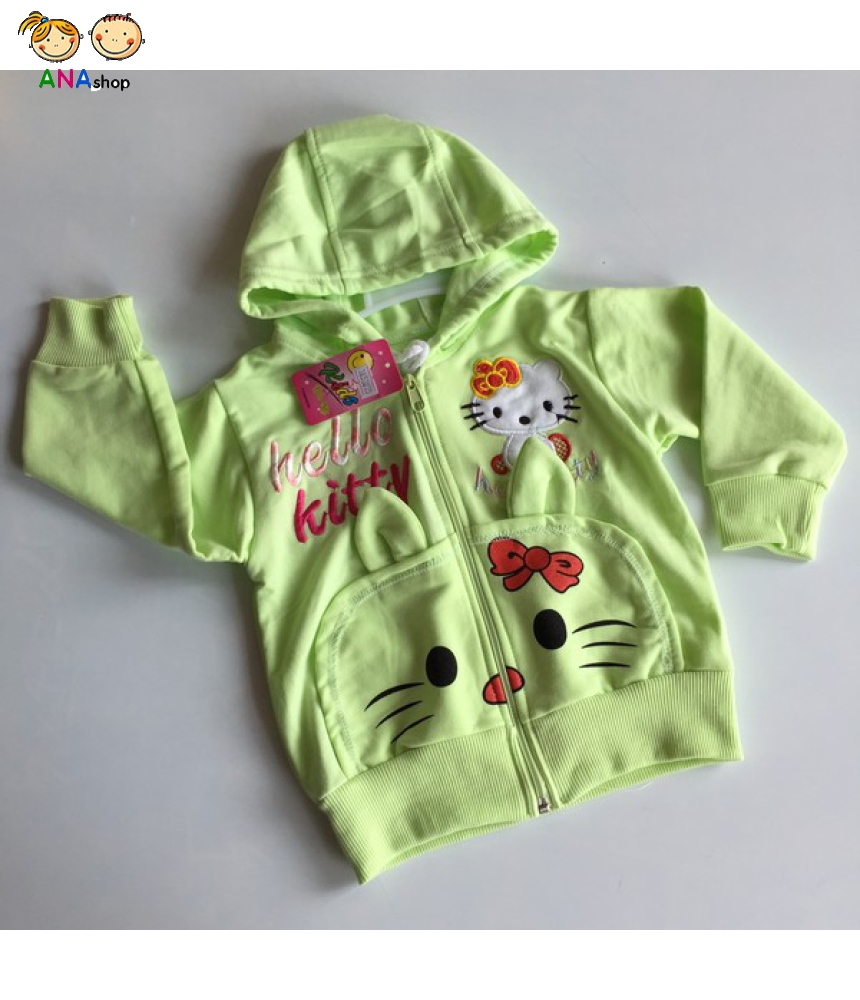 1652070 - S1.8 - áo khoác trẻ em thun mỏng, thêu Kitty (thò tai)
