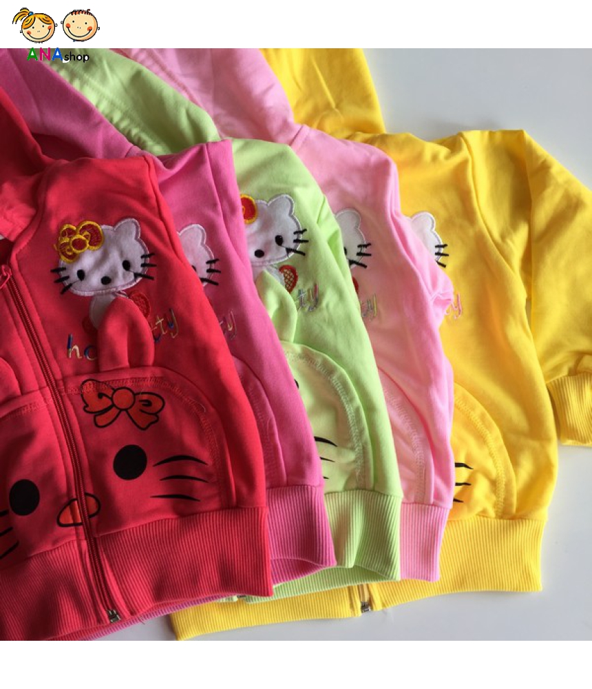 1652070 - S1.8 - áo khoác trẻ em thun mỏng, thêu Kitty (thò tai)