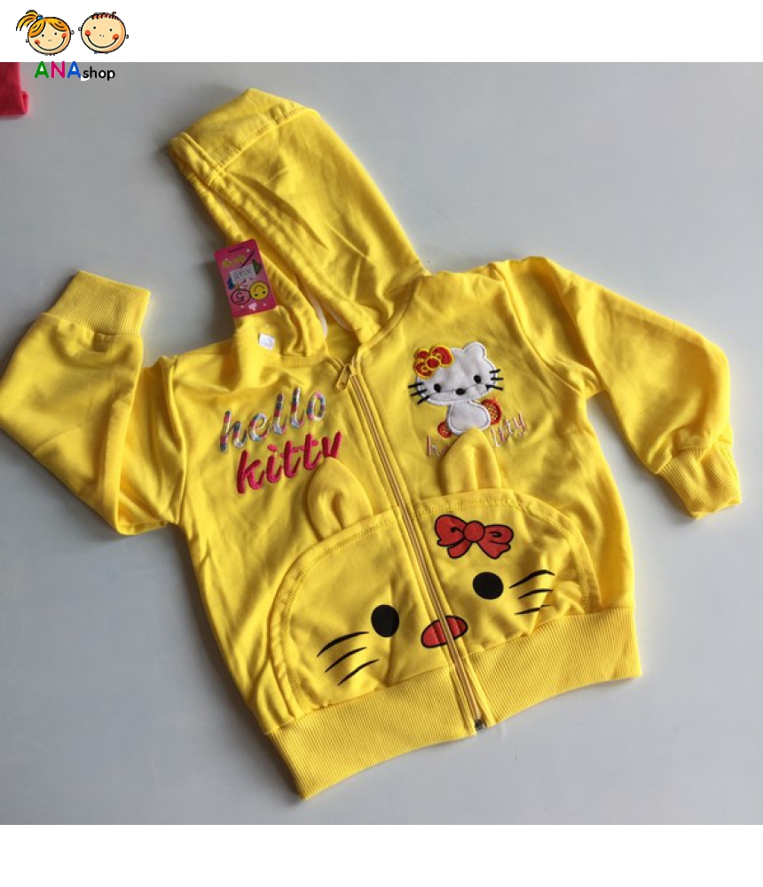 1652070 - S1.8 - áo khoác trẻ em thun mỏng, thêu Kitty (thò tai)