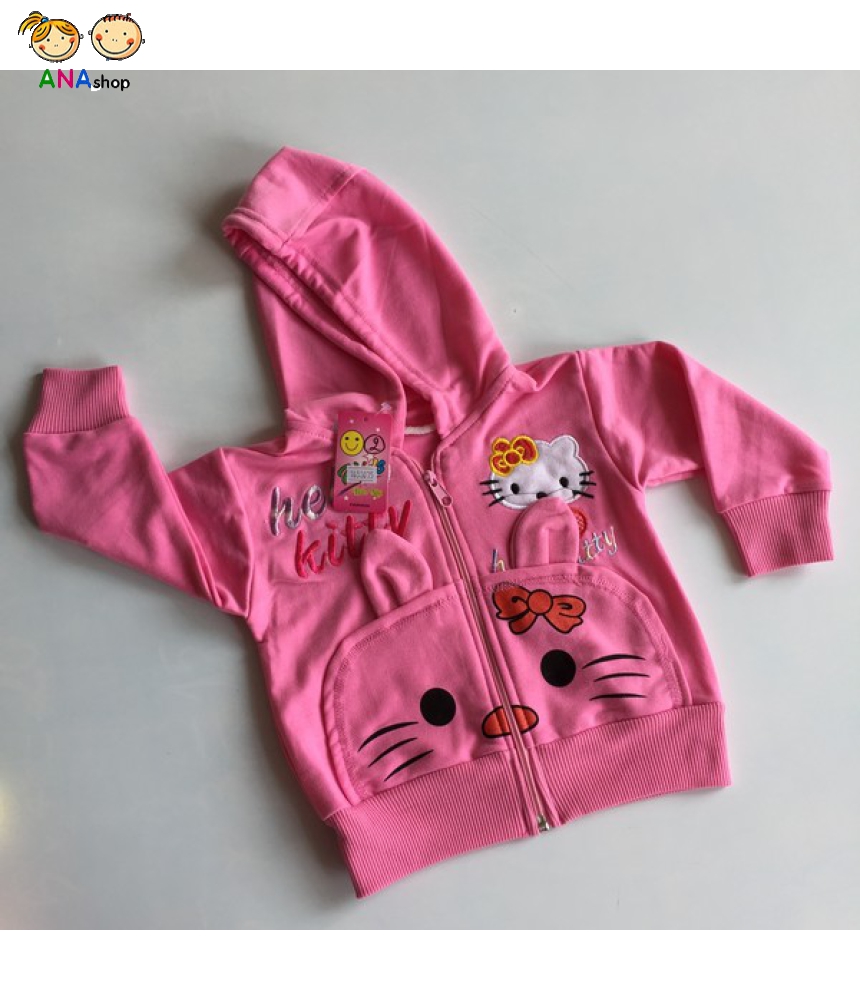 1652070 - S1.8 - áo khoác trẻ em thun mỏng, thêu Kitty (thò tai)