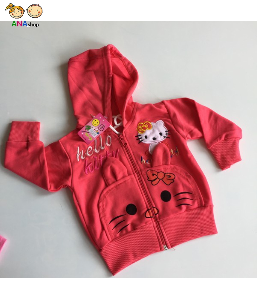 1652070 - S1.8 - áo khoác trẻ em thun mỏng, thêu Kitty (thò tai)