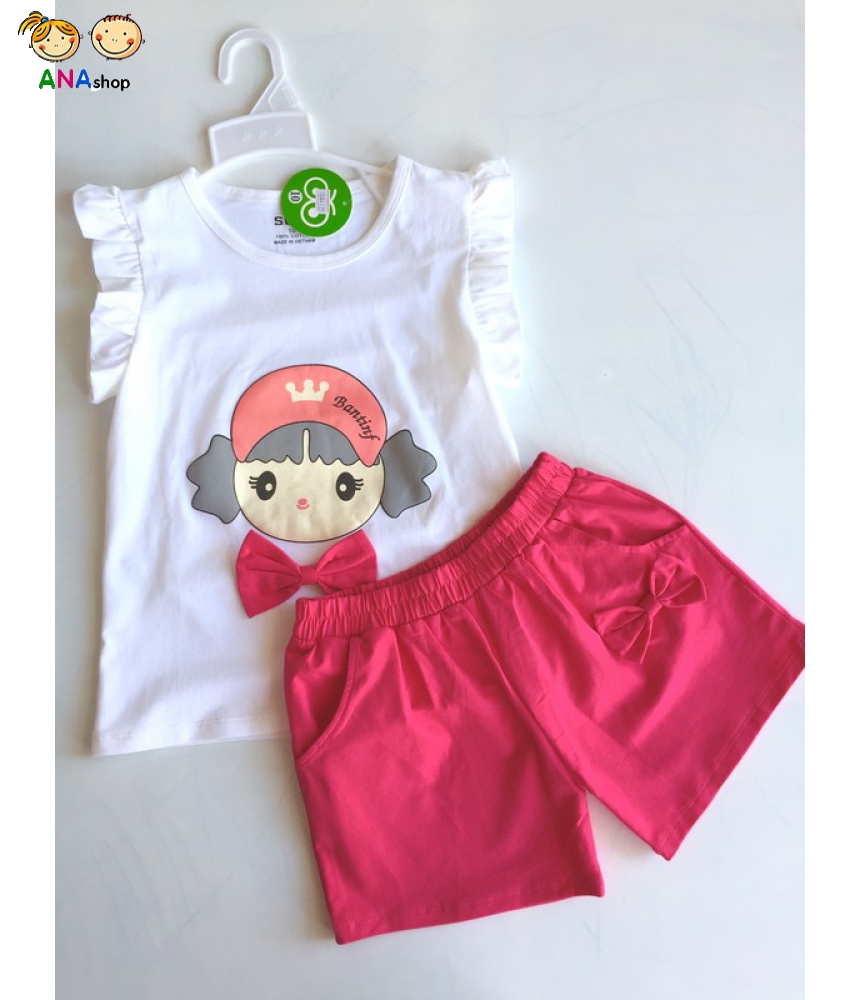 1842120 - đồ bộ trẻ em Thun cotton, in bé gái Bantinf nơ/ mác Sumi