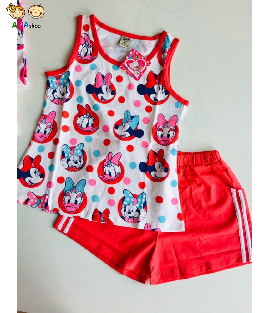1922110 - đồ bộ trẻ em size cồ - Thun cotton, in Mickey chấm bi/ vàng - hồng phấn
