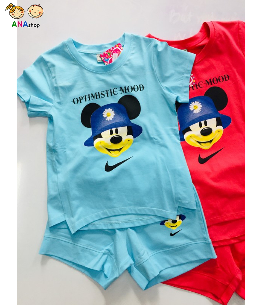 1962100 - S14-22, đồ bộ trẻ em Thun cotton, Mickey đội nón - đỏ