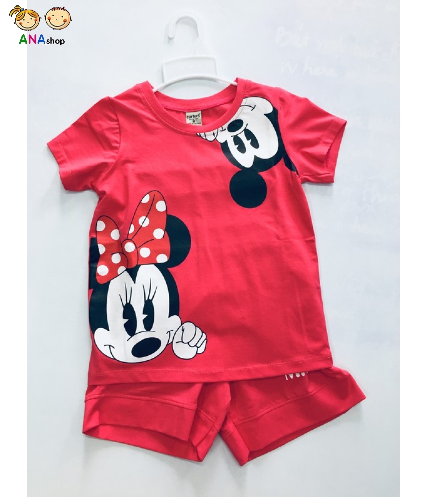 1952085 - S8-12, đồ bộ trẻ em thun cotton, Mickey sát cổ áo - màu đỏ