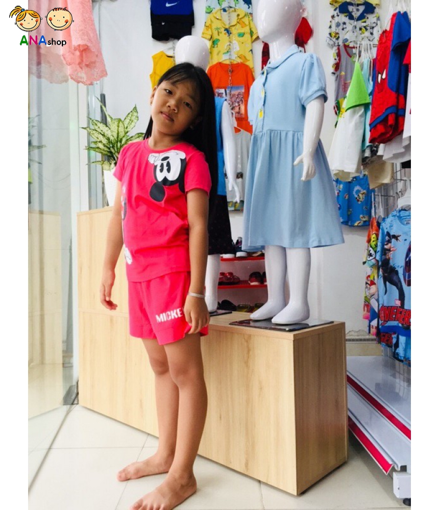 1952085 - S8-12, đồ bộ trẻ em thun cotton, Mickey sát cổ áo - màu đỏ