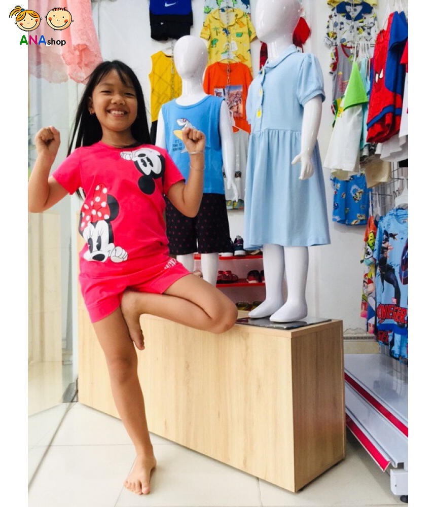 1952085 - S8-12, đồ bộ trẻ em thun cotton, Mickey sát cổ áo - màu đỏ