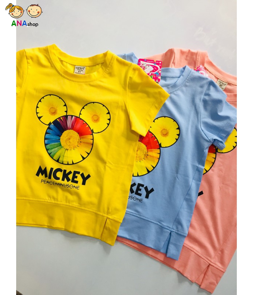 1952085 - S8-12, đồ bộ trẻ em thun cotton, 3 bông xếp thành hình Mickey - xanh tím