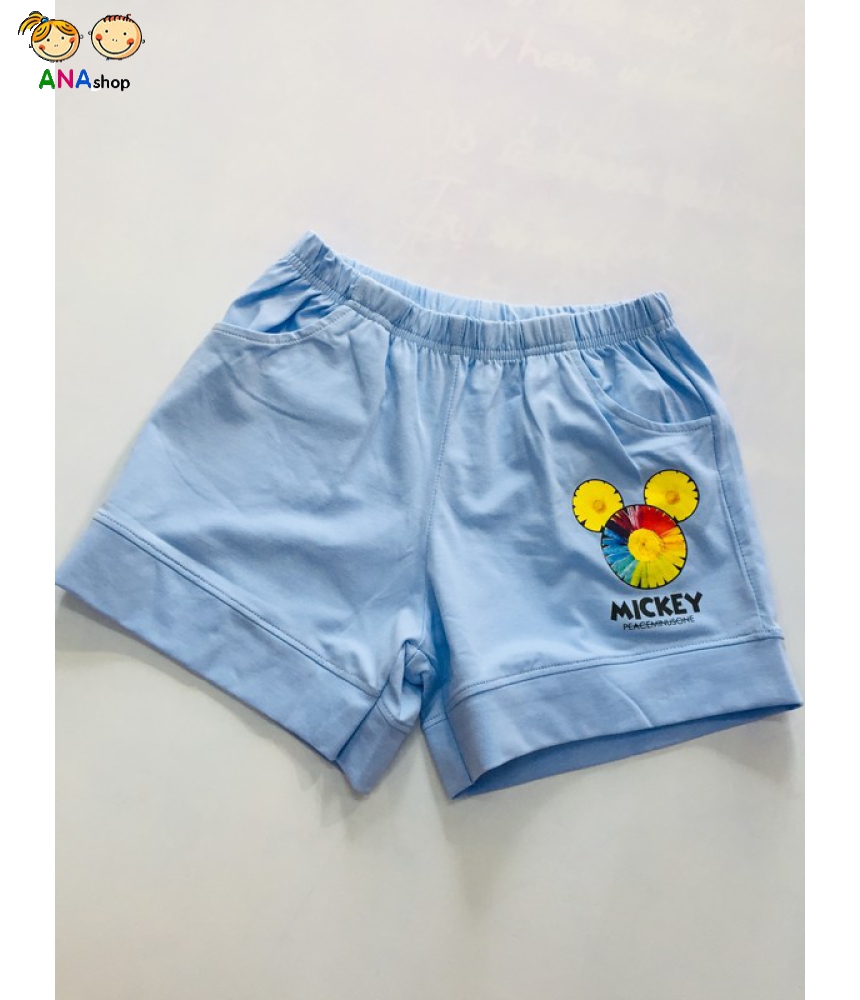 1952085 - S8-12, đồ bộ trẻ em thun cotton, 3 bông xếp thành hình Mickey - xanh tím