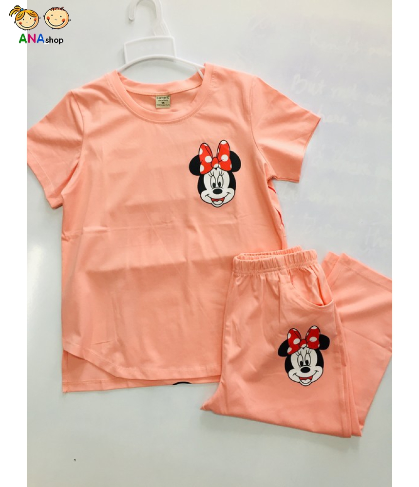 1982105 - S14-22, đồ bộ trẻ em Thun cotton, Mini bên phải và sau lưng - gạch tôm
