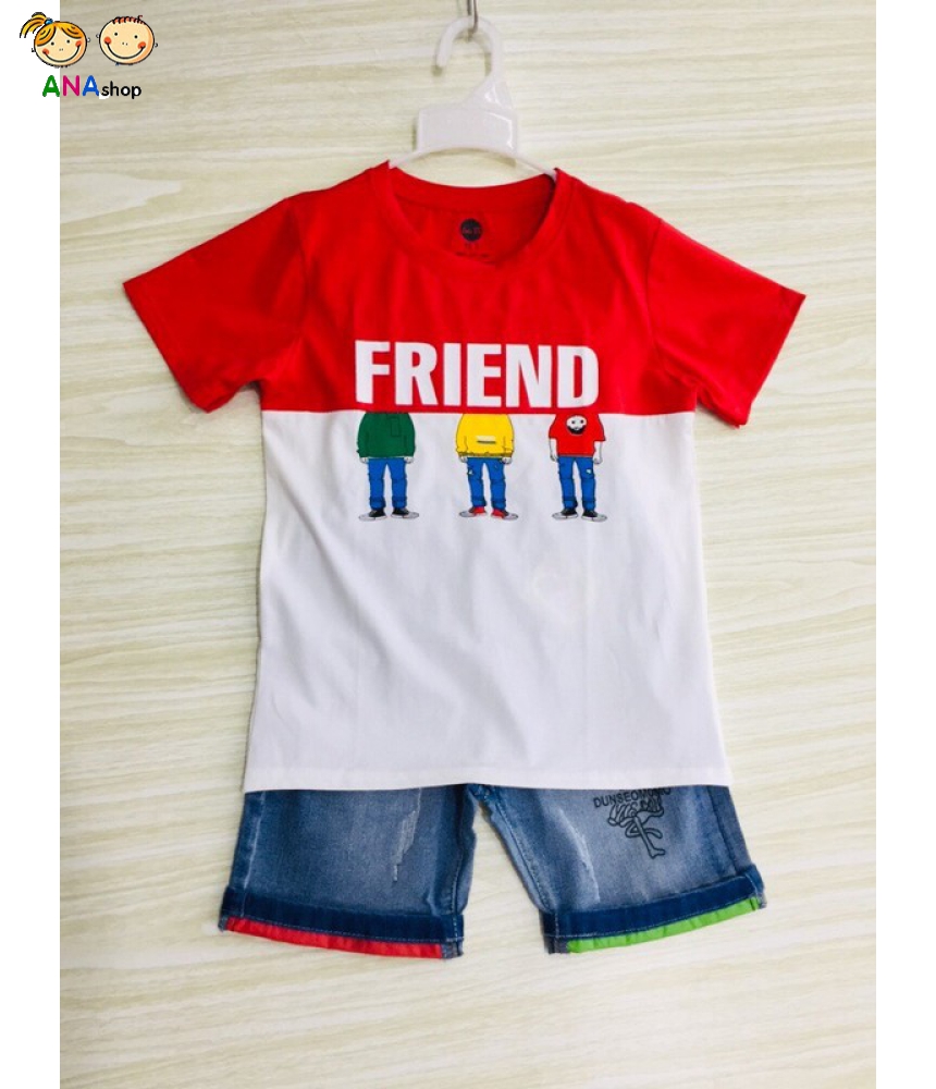 2333215 - S11-15, áo thun cotton 4 chiều in Friend - đỏ trắng