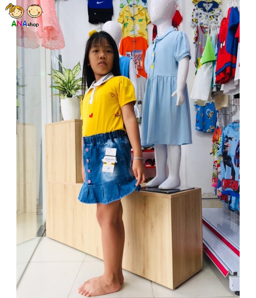 2842080 - S8-12, áo Áo thun cotton 4 chiều, cổ bẻ, tay phồng, hình cherry, vàng cam