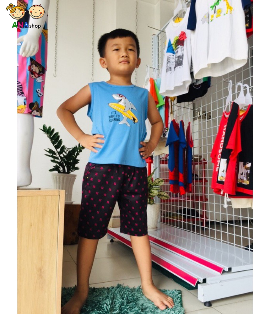 3032075 - S1-8: Áo thun cotton 2 chiều nhập khẩu, in cá mập ván lướt - Xanh da