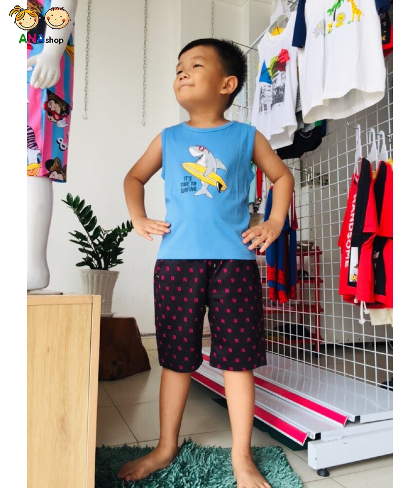 3032075 - S1-8: Áo thun cotton 2 chiều nhập khẩu, in cá mập ván lướt - Xanh da