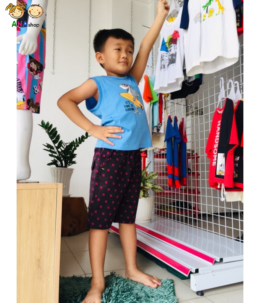 3032075 - S1-8: Áo thun cotton 2 chiều nhập khẩu, in cá mập ván lướt - Xanh da