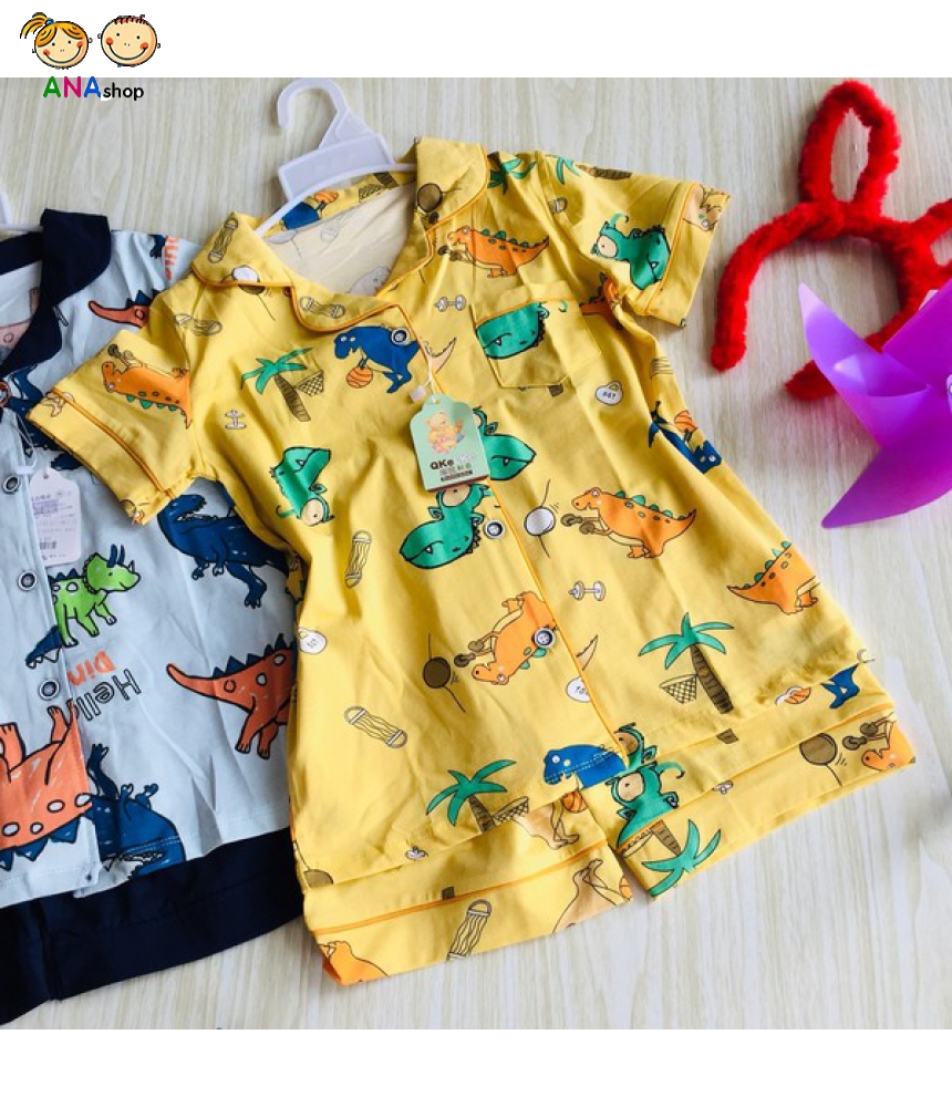 3083150 (S9-13) Pijama thun cotton 4 chiều: - Khủng long chơi bóng rổ