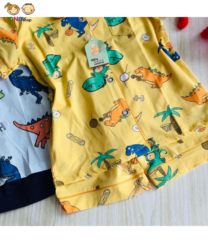 3083150 (S9-13) Pijama thun cotton 4 chiều: - Khủng long chơi bóng rổ