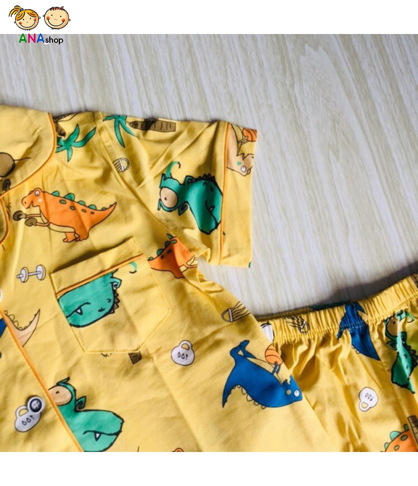 3083150 (S9-13) Pijama thun cotton 4 chiều: - Khủng long chơi bóng rổ