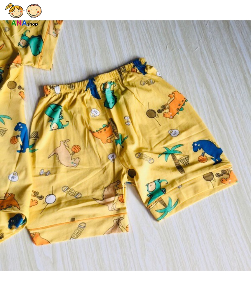 3083150 (S9-13) Pijama thun cotton 4 chiều: - Khủng long chơi bóng rổ