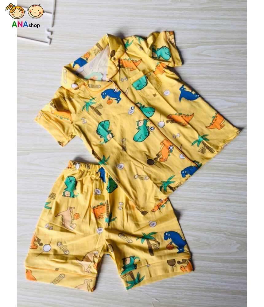 3083150 (S9-13) Pijama thun cotton 4 chiều: - Khủng long chơi bóng rổ