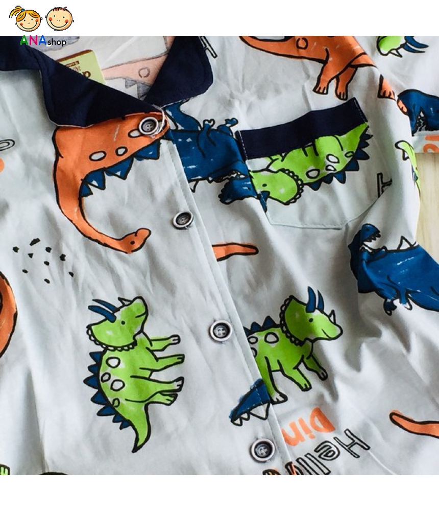 3083150 (S9-13) Pijama thun cotton 4 chiều: - Khủng long sừng